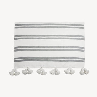 Monochrome Striped Moroccan Pom Pom Blanket